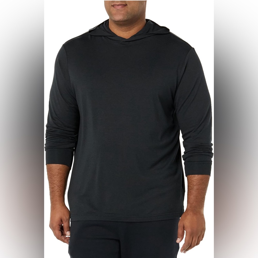 Amazon Aware Men's Regular-Fit Light Weight Long-Sleeve Hoodie T-Shirt -BLACK